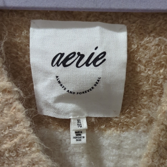 Aerie V-Neck Oversized Fuzzy Sweater - Cream and White Stripes - Picture 3 of 6